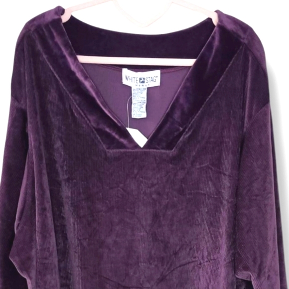 NWT WHITE STAG PLUS SIZE V-NECK VELOUR TUNIC TOP IN PURPLE 26W/28W 4X - Picture 3 of 6